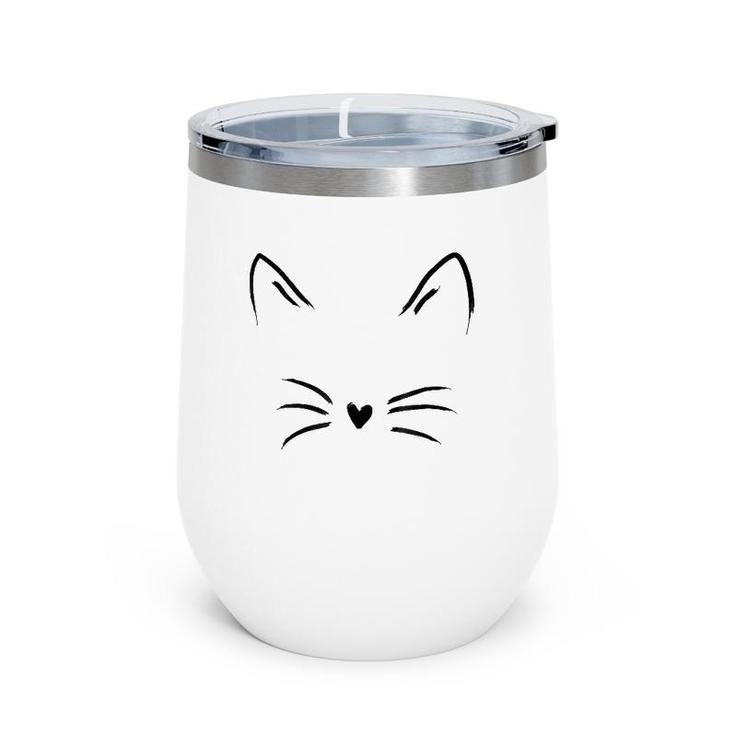 Cat Face Whiskers Print Tee Kitty Lover Wine Tumbler