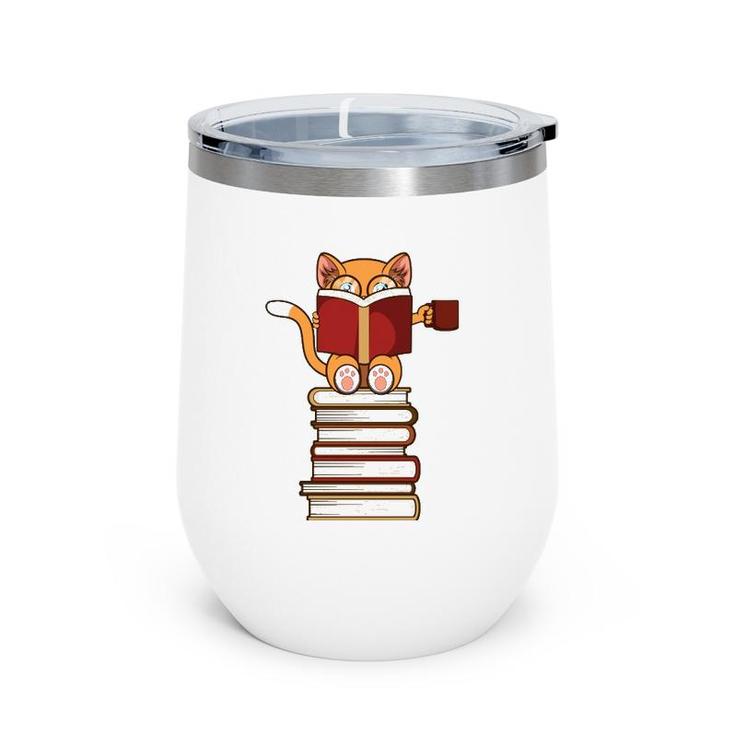 Cats And Reading Books Literature Wine Tumbler