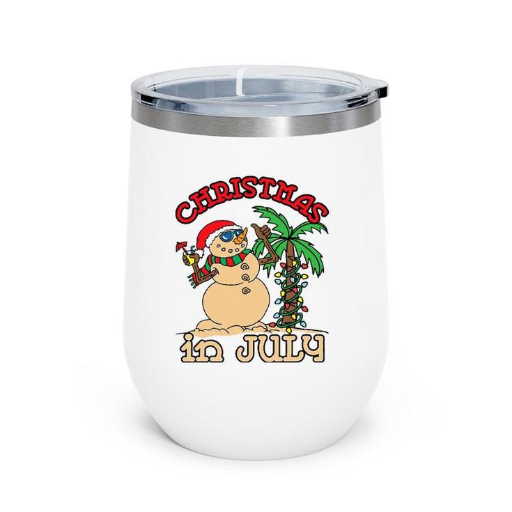 Christmas In July Snowman Sand Palm Tree Summer Wine Tumbler
