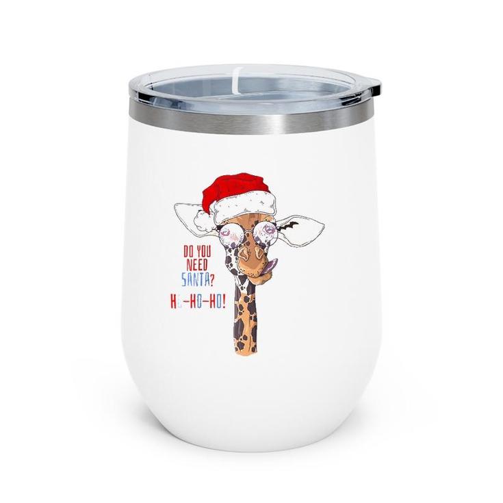 Christmas New Year Holiday , Xmas Santa Claus Giraffe Raglan Baseball Tee Wine Tumbler