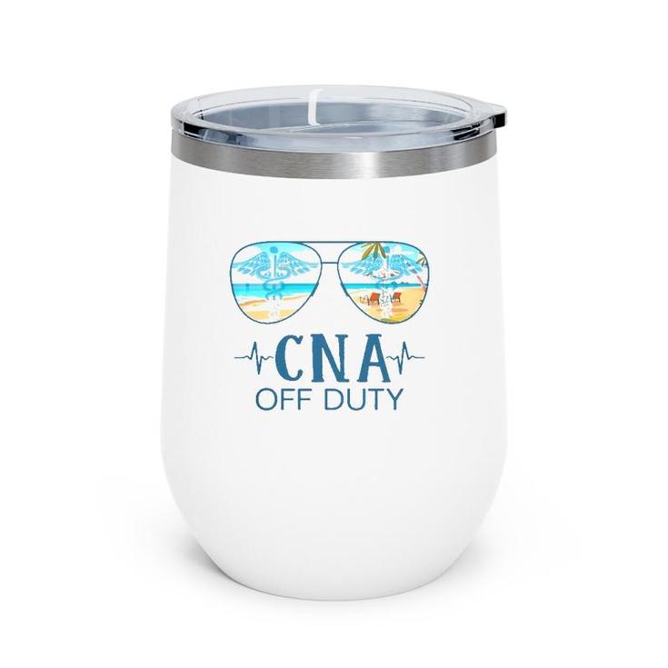 Cna Off Duty Nurse Caduceus Summer Vacation Beach Sunglasses Heartbeat Wine Tumbler