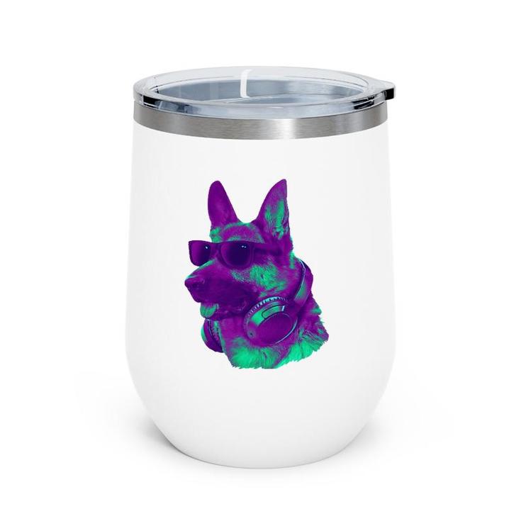 Cool German Shepherd Dj With Headphones & Sunglasses Art Wine Tumbler