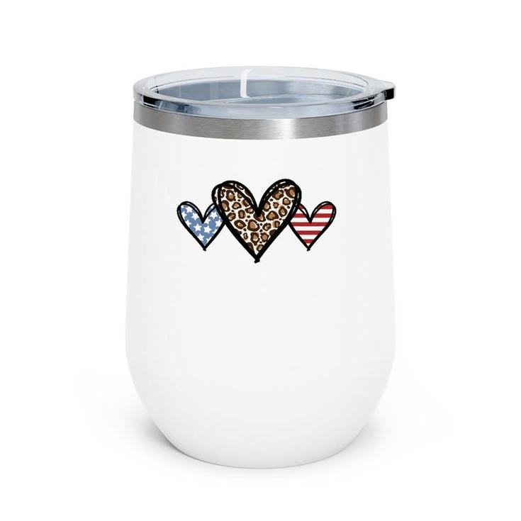Cute American Flag Hearts Fourth 4Th Of July Usa Patriotic Wine Tumbler