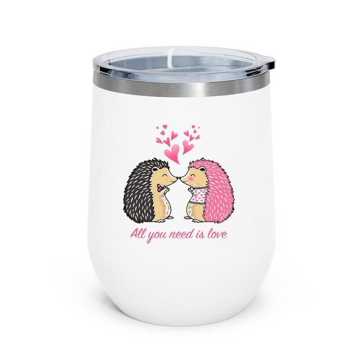 Cute Hedgehogs Kissing Valentine's Day Gift For Her Wine Tumbler