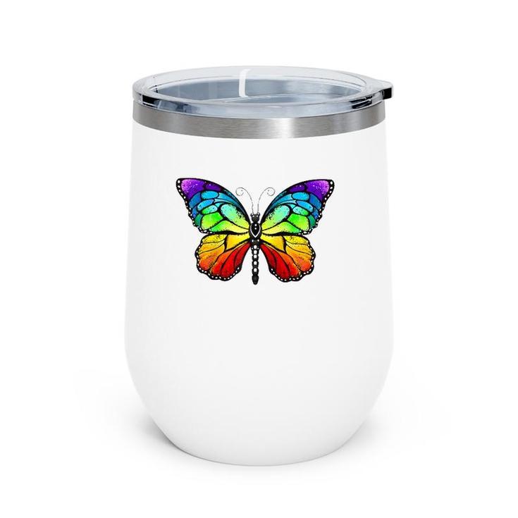 Cute Rainbow Monarch Butterfly Aesthetic Gift Raglan Baseball Tee Wine Tumbler