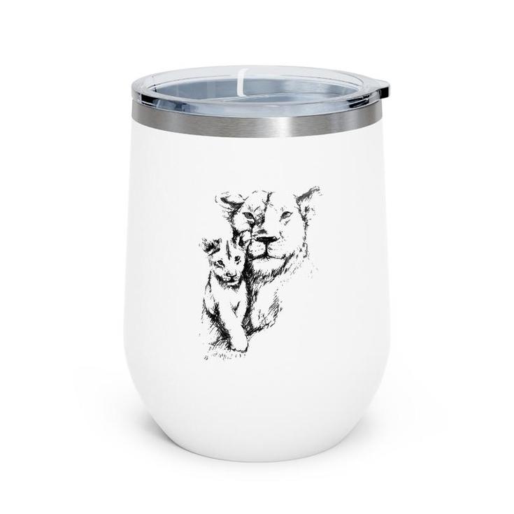 Cute Wilde Lion Mother With Cub Wine Tumbler