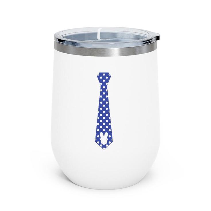 Easter Bunny Rabbit Boys Tie Blue With White Dots Wine Tumbler