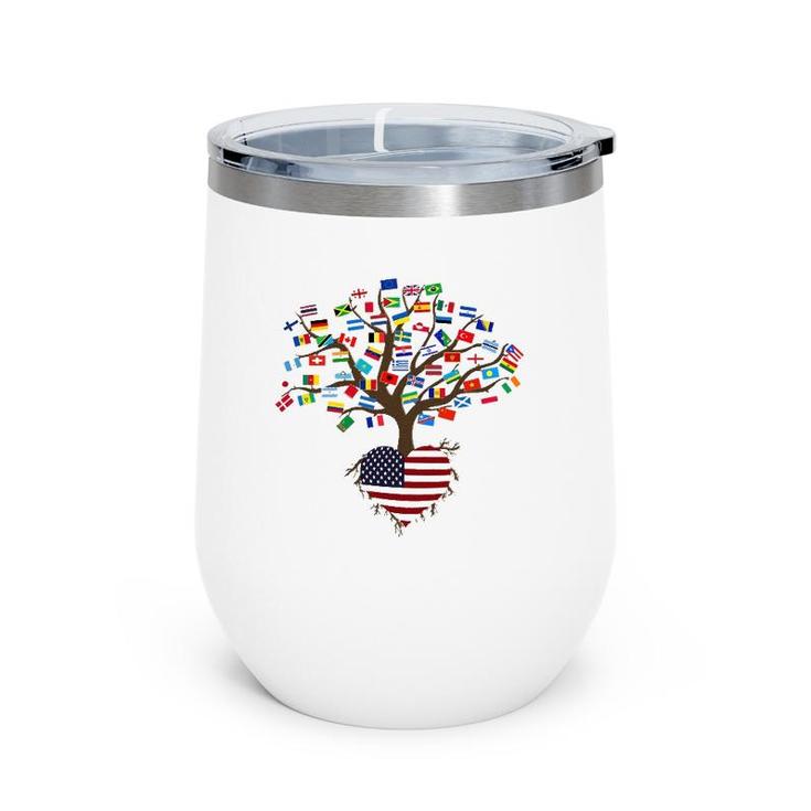 Flags Of The Countries Of The World And American Flag Wine Tumbler