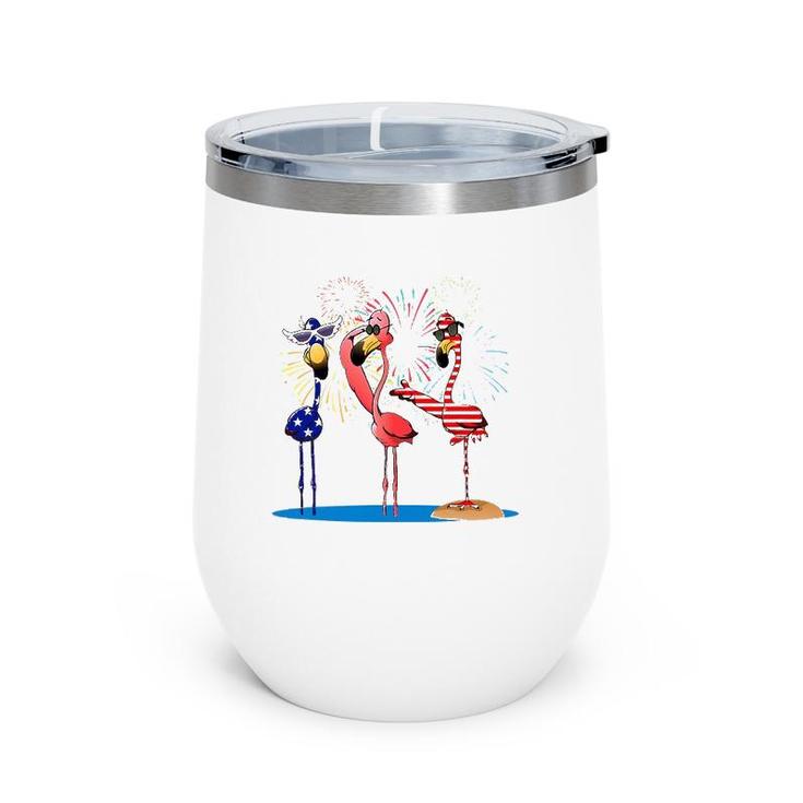 Flamingo American Flag Shadow The 4Th July 2021 Funny Wine Tumbler