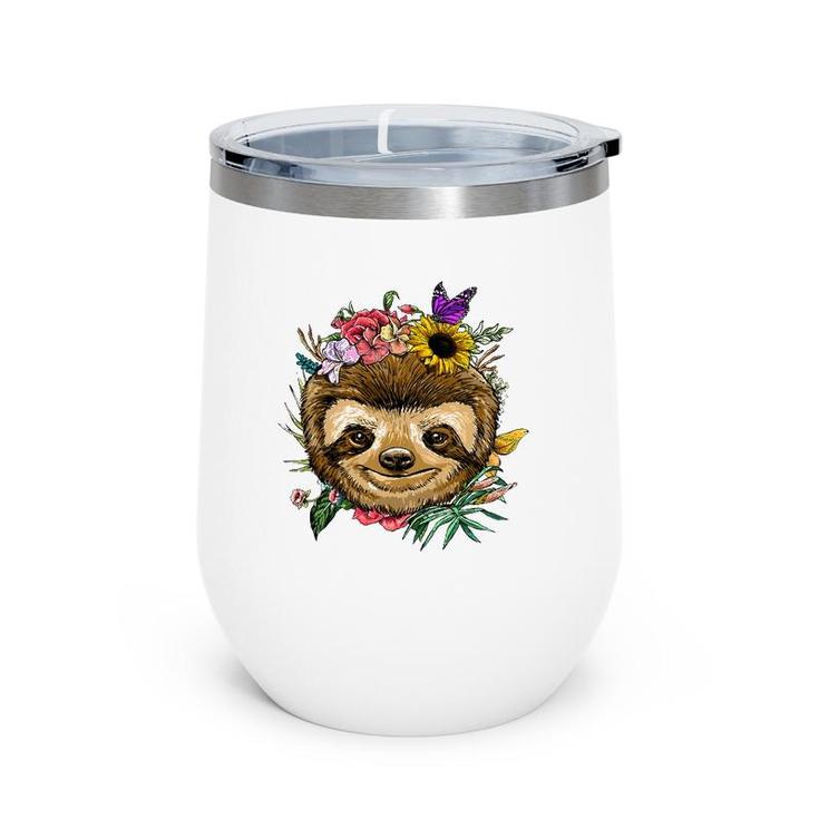 Floral Sloth Spring Nature Lovers Wine Tumbler