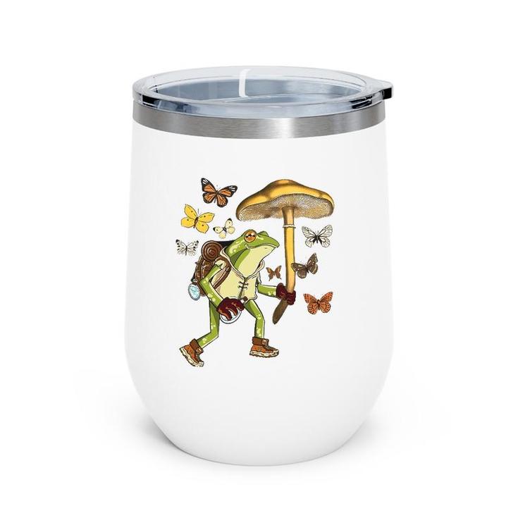 Frog Mushroom Umbrella Butterflies Cottagecore Goblincore Wine Tumbler