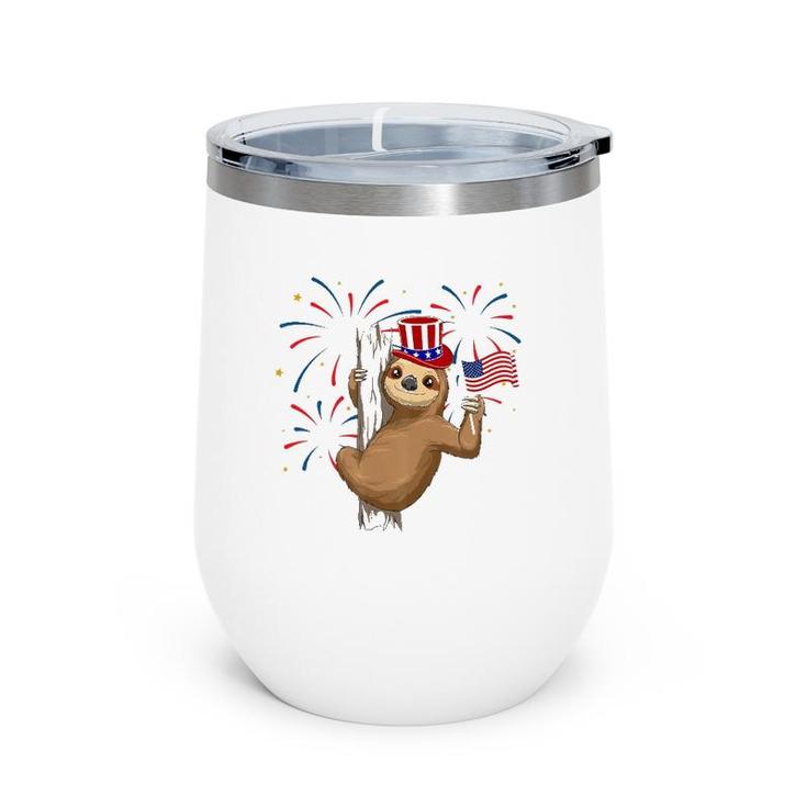 Funny 4Th Of July Sloth With American Flag Patriotic Wine Tumbler