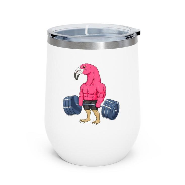 Funny Flamingo Weightlifting Bodybuilder Muscle Fitness  Wine Tumbler
