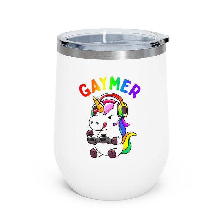 Gaymer Gay Pride Flag Lgbt Gamer Lgbtq Gaming Unicorn Gift  Wine Tumbler