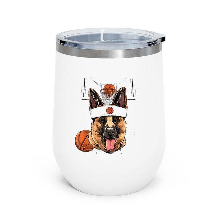 German Shepherd Basketball Dog Lovers Basketball Player  Wine Tumbler