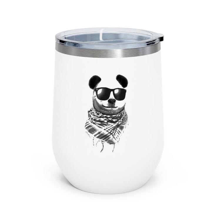 Giant Panda Wear Fishnet Pattern Keffiyeh Sunglass Wine Tumbler