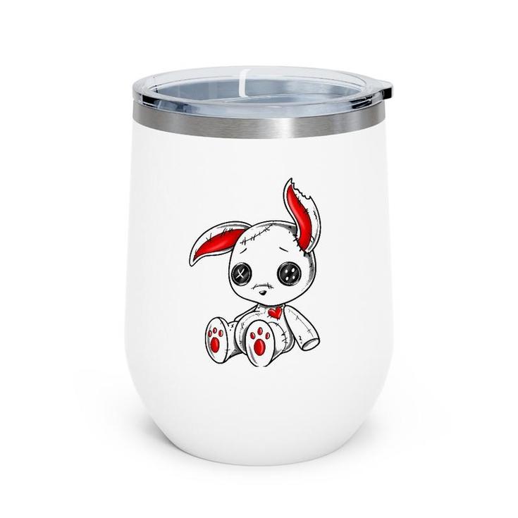 Goth Bunny Cute Gothic White Bunny Red Heart Wine Tumbler