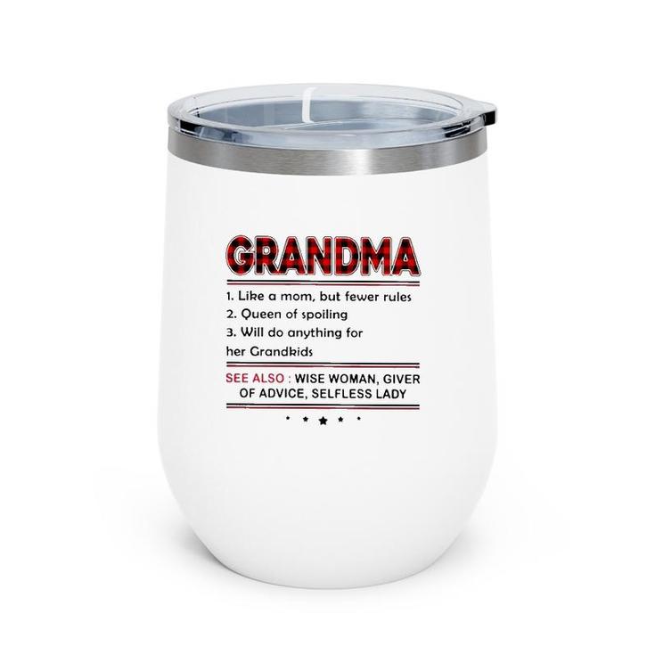 Grandma Definition Like A Mom But Fewer Rules Red Plaid Print Wine Tumbler