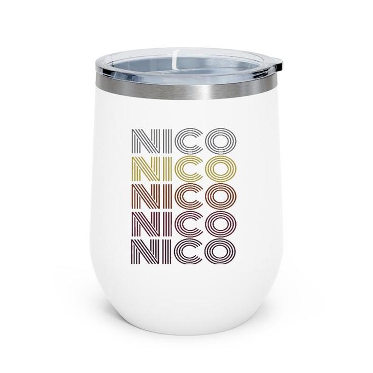 Graphic Tee First Name Nico Retro Pattern Vintage Style Wine Tumbler