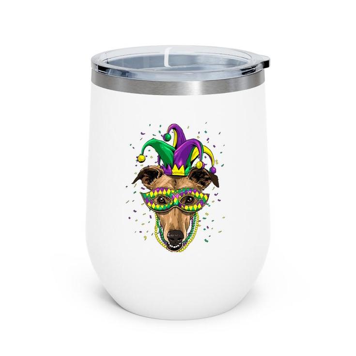 Greyhound Dog Lover Cute Mardi Gras Carnival Jester Wine Tumbler