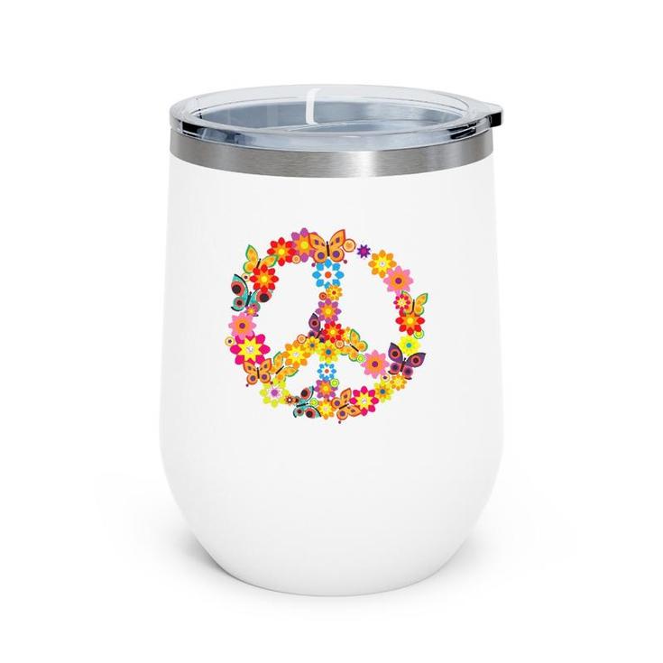 Groovy 70'S Butterfly Peace Symbol  Retro Costume Party Wine Tumbler