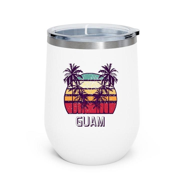 Guam Hawaii Vintage 1970'S Retro Skyline Palm Tree Wine Tumbler