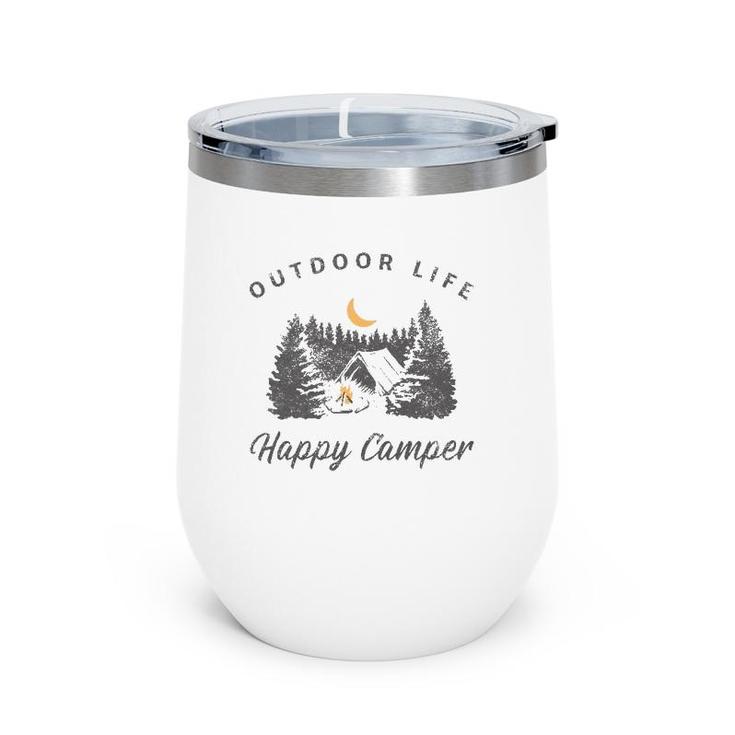 Happy Camper Outdoor Life Forest Camp Camping Nature Vintage Wine Tumbler