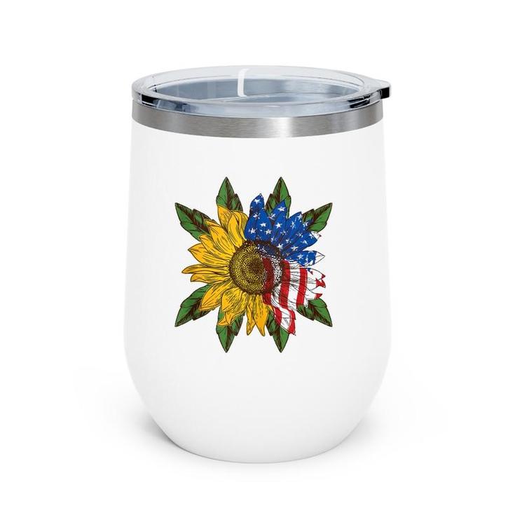 Hippie Hippies Peace Sunflower American Flag Hippy Gift  Wine Tumbler