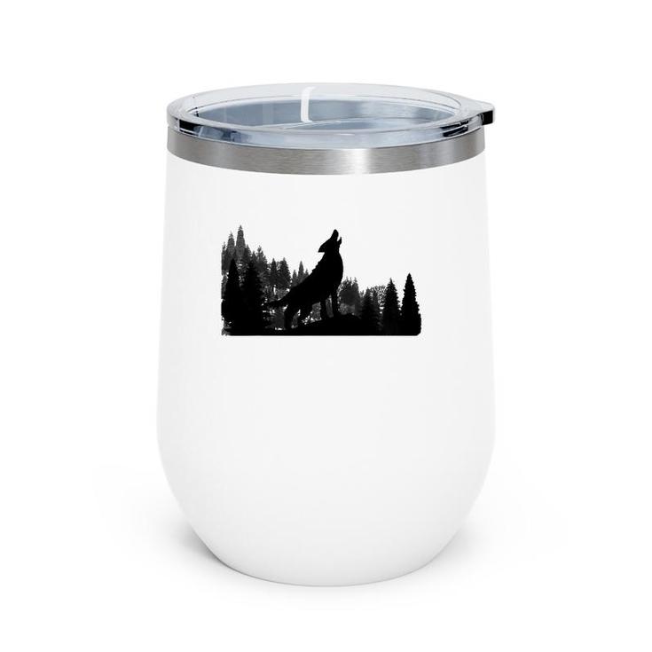 Howling Wolf Mountain Forest Tree  Wine Tumbler