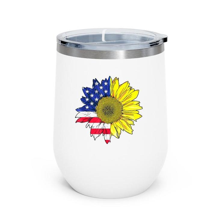 July 4 Sunflower Painting American Flag Graphic Plus Size Wine Tumbler