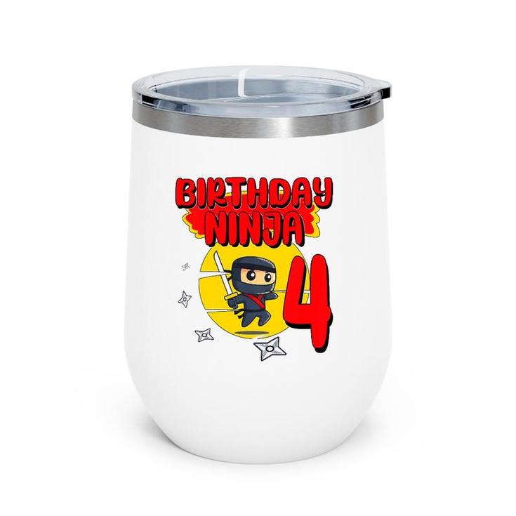 Kids Birthday Ninja 4 Years Old Bday Party Gift For Little Ninja Wine Tumbler