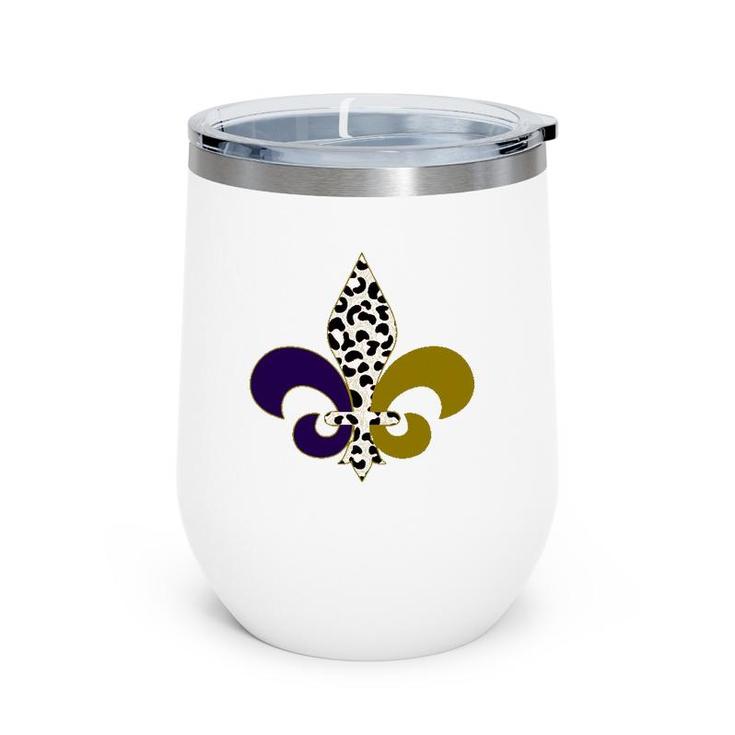 Leopard Purple & Gold Mardi Gras Fleur De Lys Symbol Wine Tumbler