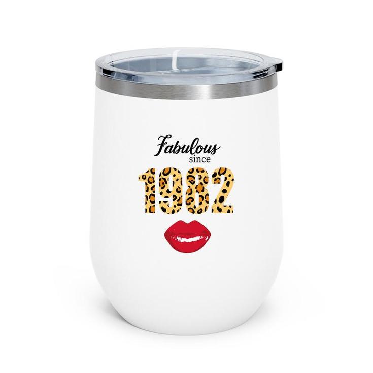 Leopard Red Lips Fabulous Since 1982 Happy 40Th Birthday Wine Tumbler