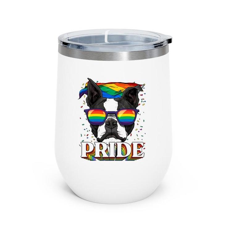 Lgbt Boston Terrier Gay Pride Lgbtq Rainbow Flag Sunglasses Wine Tumbler