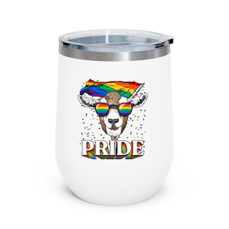 Lgbt Goat Gay Pride Lgbtq Rainbow Flag Sunglasses Wine Tumbler