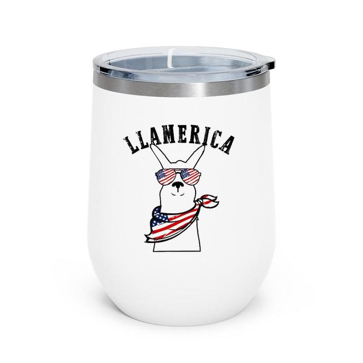 Llamerica Llama 4Th Of July American Flag For Men Women Kids Wine Tumbler