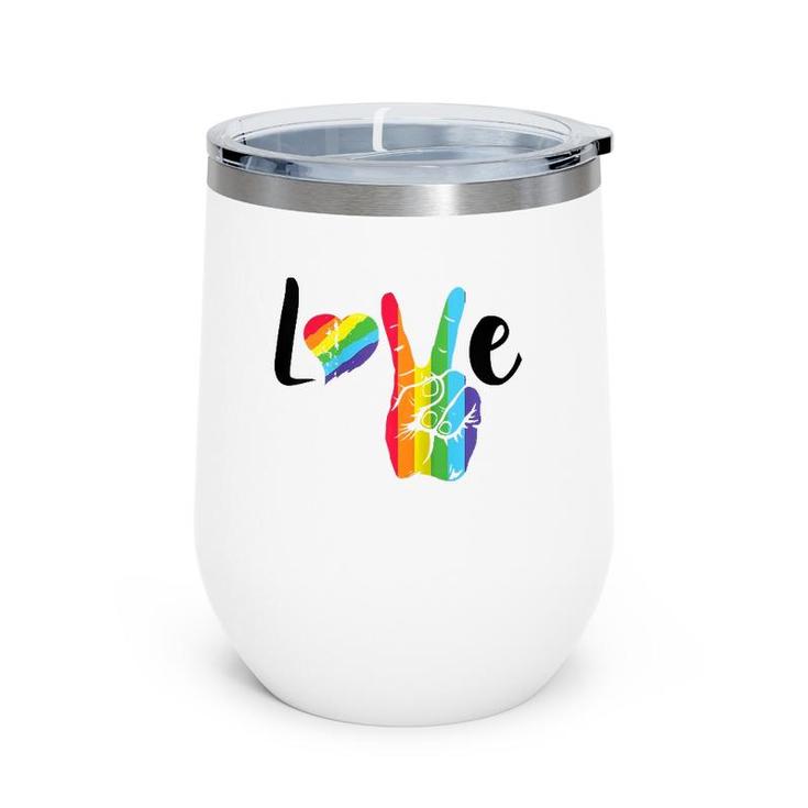 Love Rainbow Peace Sign ,Gay Pride Rainbow Heart Love Raglan Baseball Tee Wine Tumbler