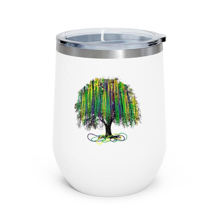 Mardi Gras Tree Beads New Orleans 2022 Watercolor Vintage Raglan Baseball Tee Wine Tumbler