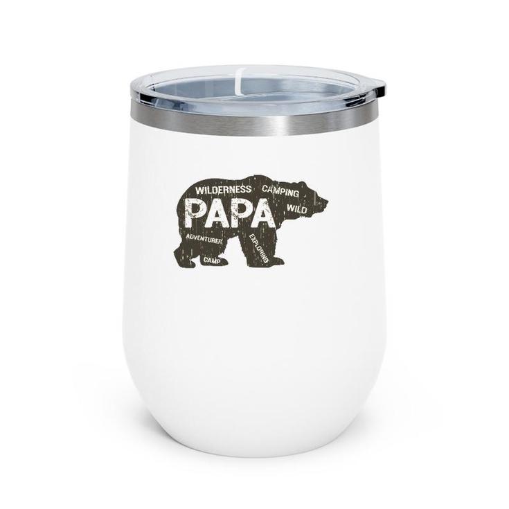 Men's Papa Camping Bear Top Camper Grandpa Gifts For Men Wine Tumbler