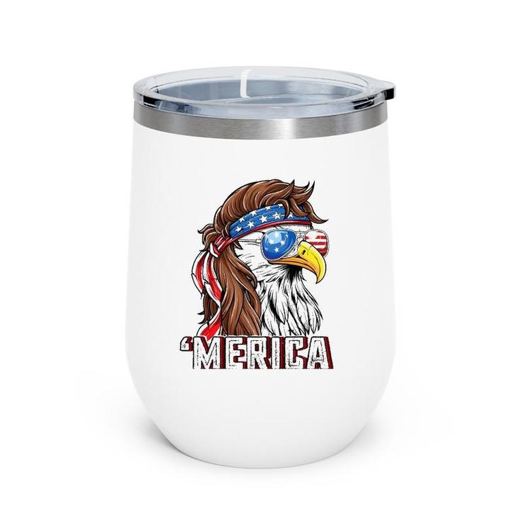 Merica Usa American Flag Patriotic 4Th Of July Bald Eagle Wine Tumbler
