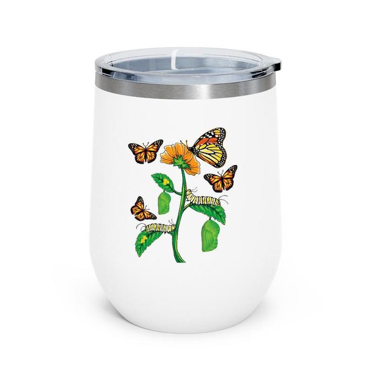 Monarch Butterfly Lover Life Cycle Metamorphosis Caterpillar Wine Tumbler