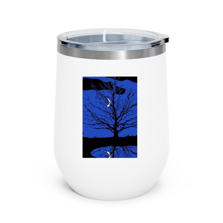 Moon With Tree Cobalt Blue And Black Wine Tumbler