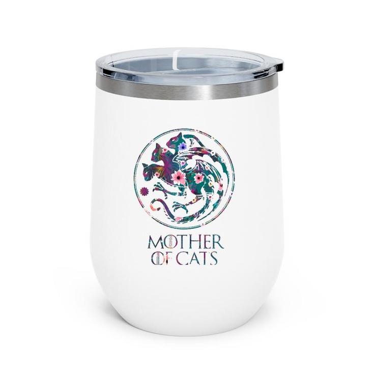 Mother Of Cats With Floral Art - Gift For Cat Lovers Wine Tumbler