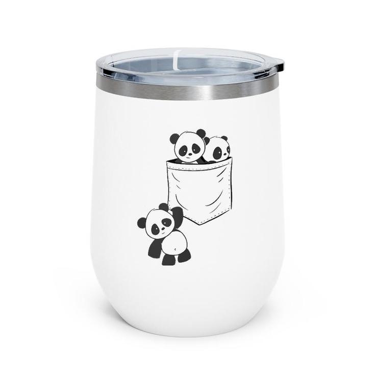 Panda Lovers Cute Kawaii Baby Pandas In Pocket V-Neck Wine Tumbler