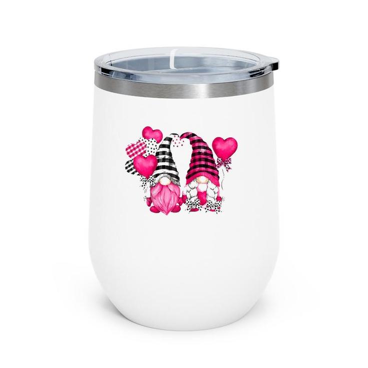 Pink Buffalo Plaid And Heart Balloons Valentine's Day Gnome Raglan Baseball Tee Wine Tumbler