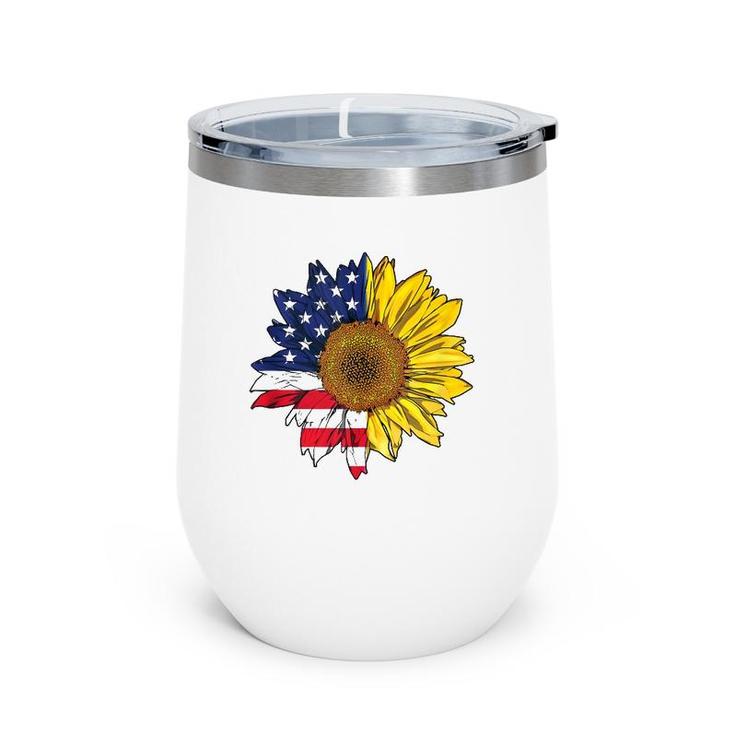 Plus Size Graphic Sunflower Painting With American Flag  Wine Tumbler