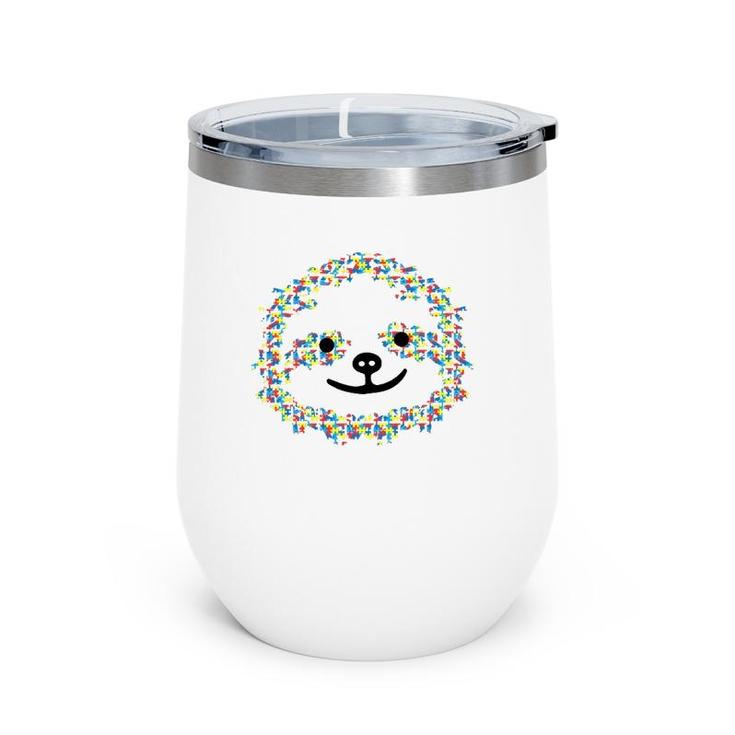 Puzzle Piece Ribbon Sloth Face Cool Autism Awareness Gifts Wine Tumbler