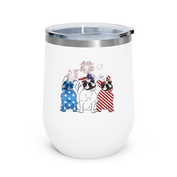 Red White Blue French Bulldog Usa Flag 4Th Of July Wine Tumbler
