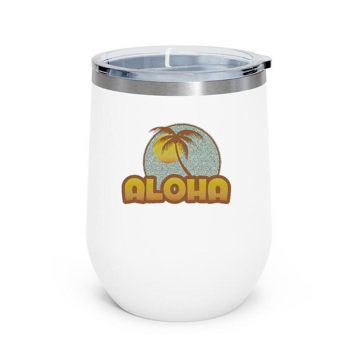 Retro Hawaii Tee Vintage Aloha Sunset Beach Wine Tumbler