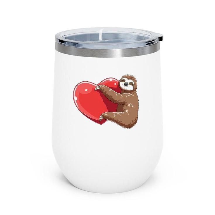 Sloth Heart Valentine's Day Sloth Lovers Sloth Hugging Heart Wine Tumbler